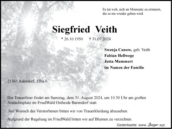 Anzeige von Siegfried Veith von LZ