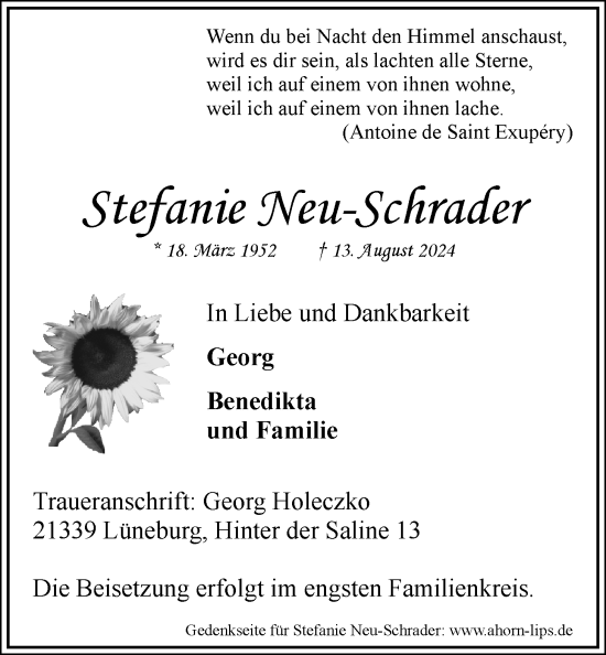 Anzeige von Stefanie Neu-Schrader von LZ
