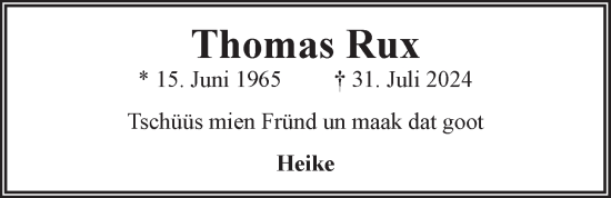 Anzeige von Thomas Rux von LZ