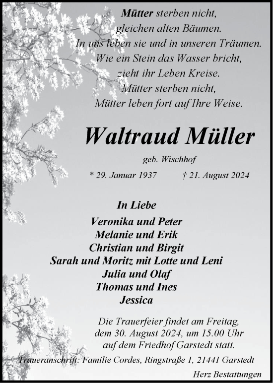 Anzeige von Waltraud Müller von LZ