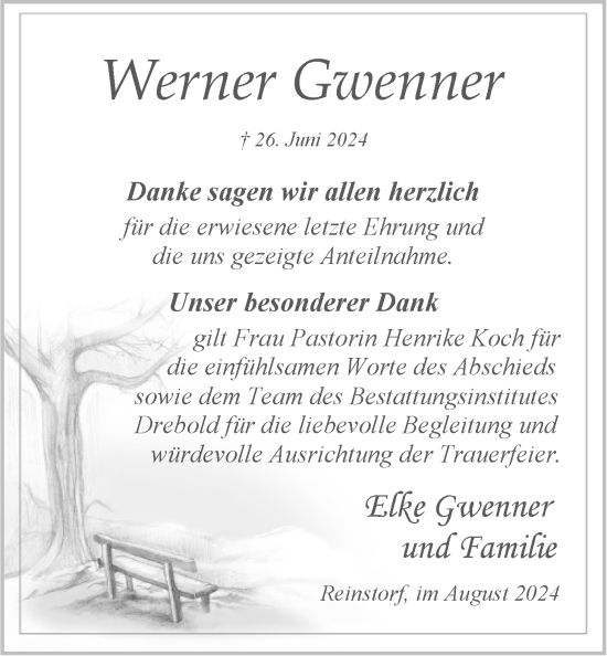 Anzeige von Werner Gwenner von LZ
