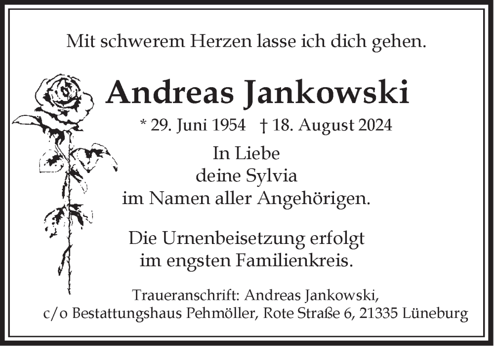  Traueranzeige für Andreas Jankowski vom 04.09.2024 aus LZ