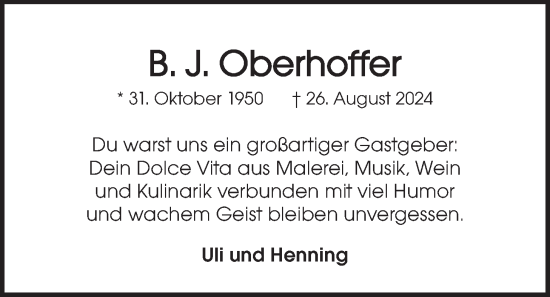 Anzeige von B. J. Oberhoffer von LZ