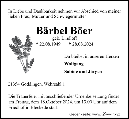 Anzeige von Bärbel Böer von LZ