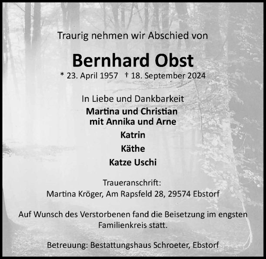 Anzeige von Bernhard Obst von LZ