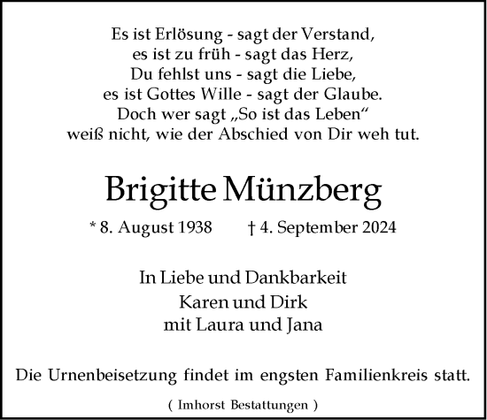 Anzeige von Brigitte Münzberg von LZ