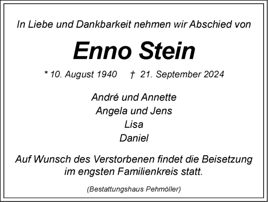 Anzeige von Enno Stein von LZ