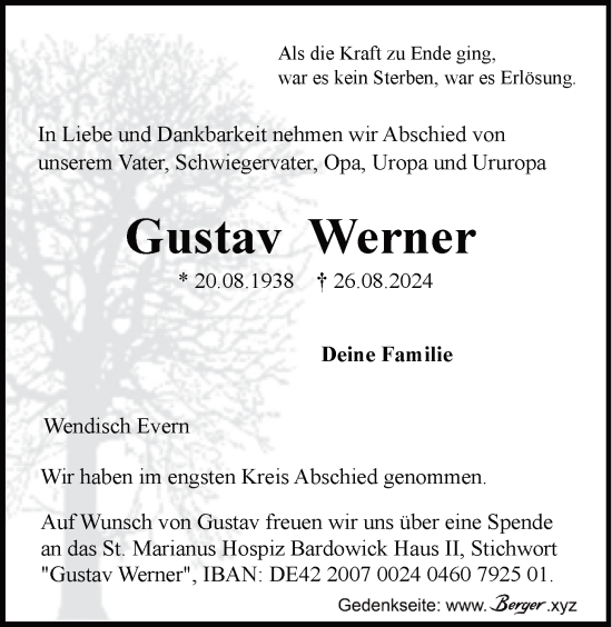 Anzeige von Gustav Werner von LZ