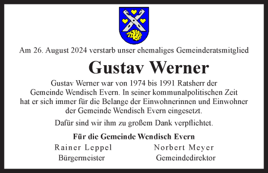 Anzeige von Gustav Werner von LZ