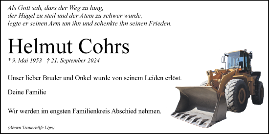 Anzeige von Helmut Cohrs von LZ