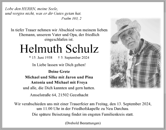 Anzeige von Helmuth Schulz von LZ