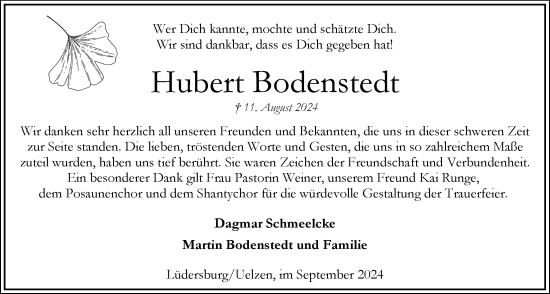 Anzeige von Hubert Bodenstedt von LZ