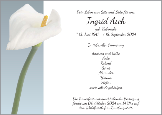 Anzeige von Ingrid Asch von LZ