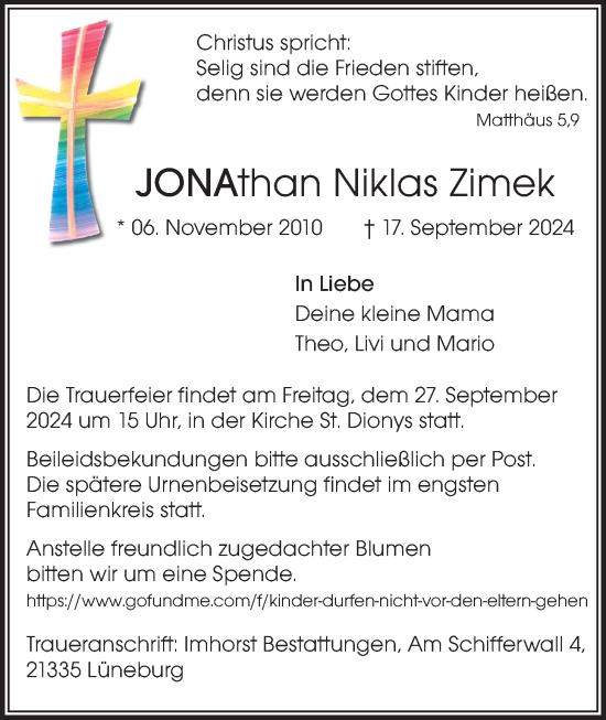 Anzeige von Jonathan Niklas Zimek von LZ