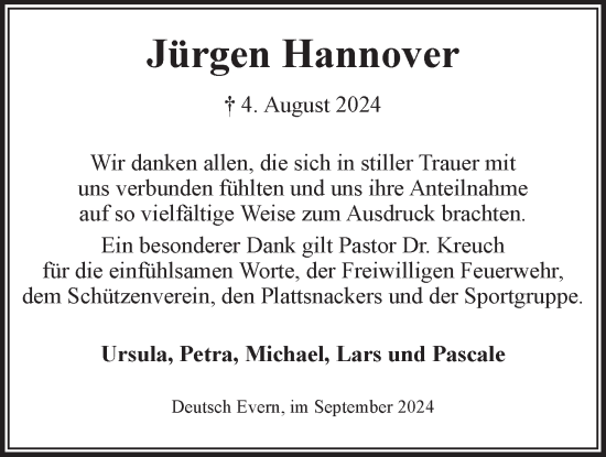 Anzeige von Jürgen Hannover von LZ