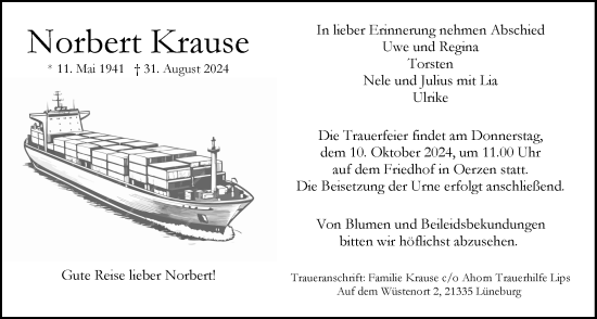Anzeige von Norbert Krause von LZ