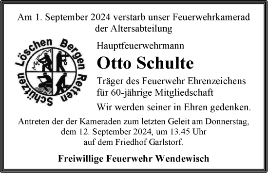 Anzeige von Otto Schulte von LZ