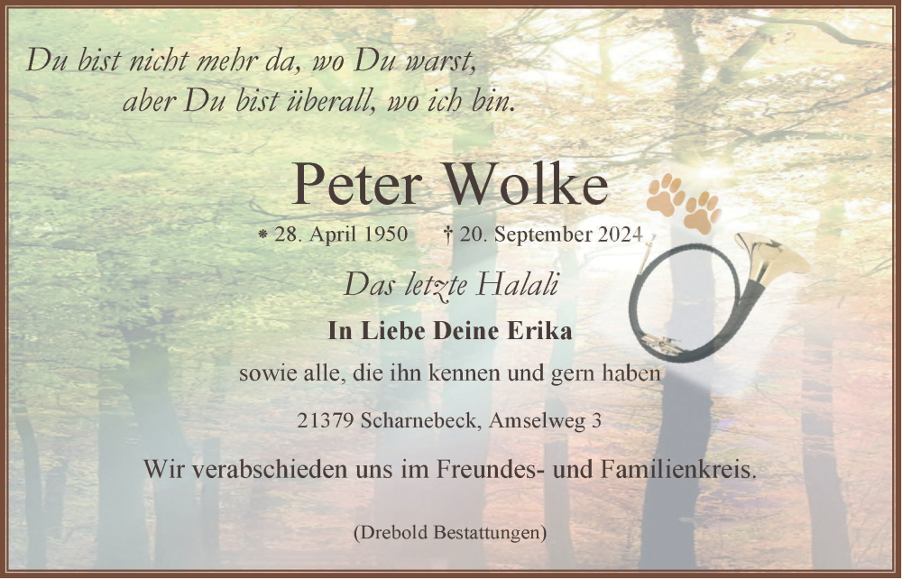  Traueranzeige für Peter Wolke vom 28.09.2024 aus LZ