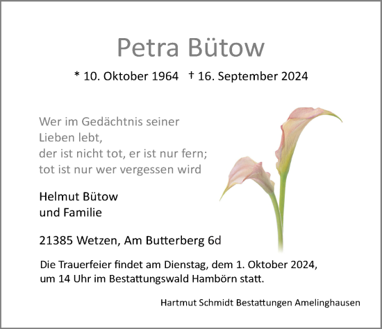 Anzeige von Petra Bütow von LZ