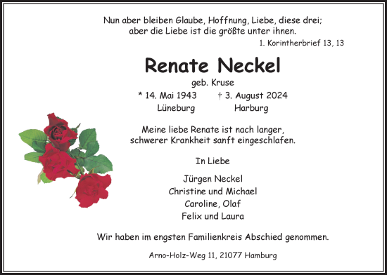 Anzeige von Renate Neckel von LZ