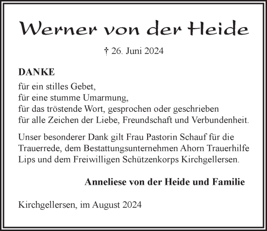 Anzeige von Werner von der Heide von LZ