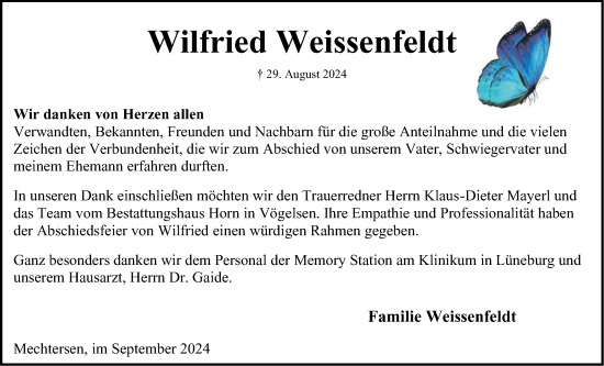 Anzeige von Wilfried Weissenfeldt von LZ