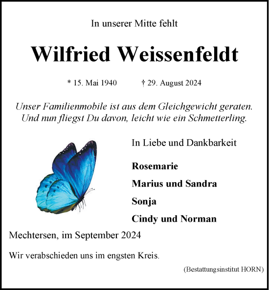 Anzeige von Wilfried Weissenfeldt von LZ