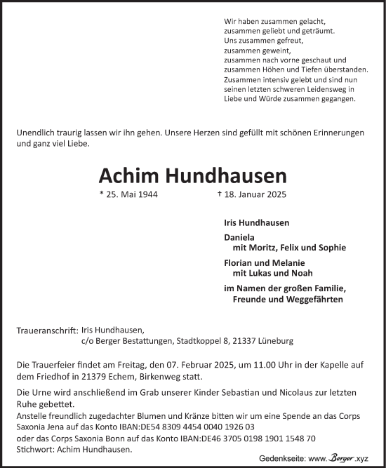 Anzeige von Achim Hundhausen von LZ