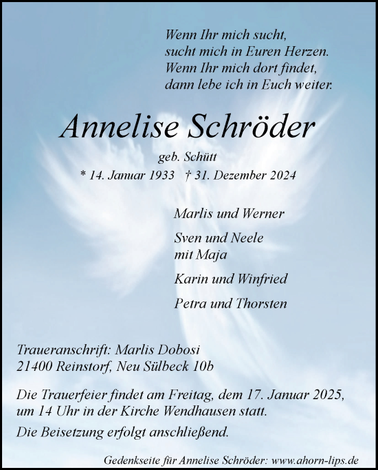 Anzeige von Annelise Schröder von LZ
