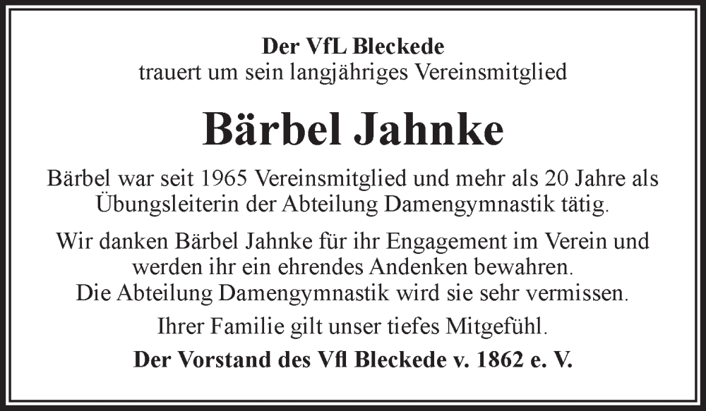  Traueranzeige für Bärbel Jahnke vom 25.01.2025 aus LZ