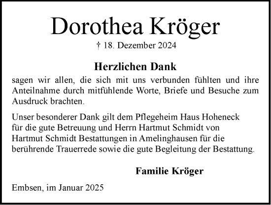 Anzeige von Dorothea Kröger von LZ