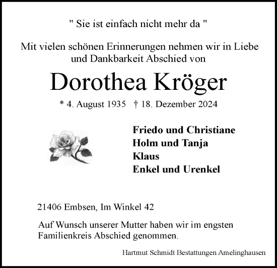 Anzeige von Dorothea Kröger von LZ