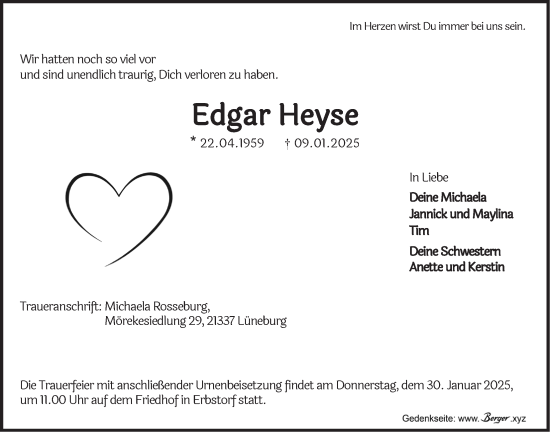 Anzeige von Edgar Heyse von LZ