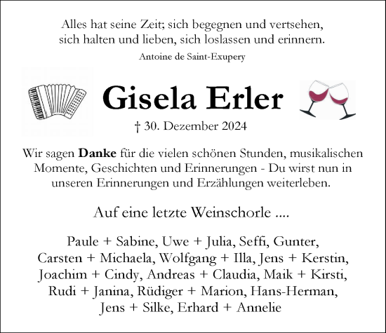 Anzeige von Gisela Erler von LZ