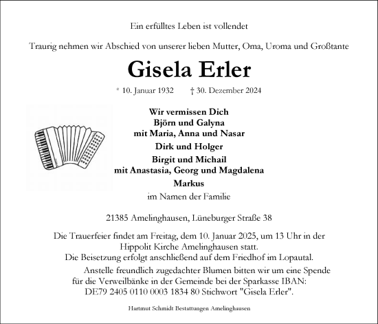Anzeige von Gisela Erler von LZ