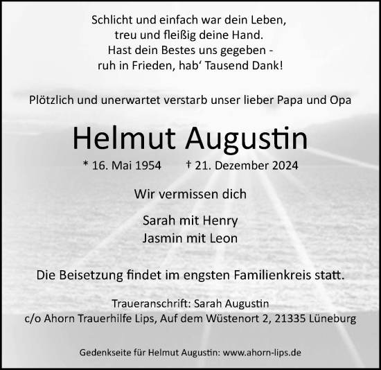 Anzeige von Helmut Augustin von LZ
