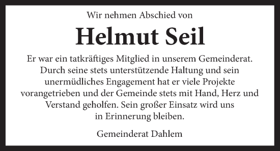 Anzeige von Helmut Seil von LZ