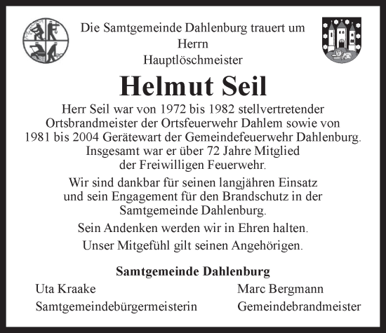 Anzeige von Helmut Seil von LZ