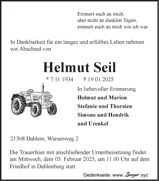 Anzeige von Helmut Seil von LZ