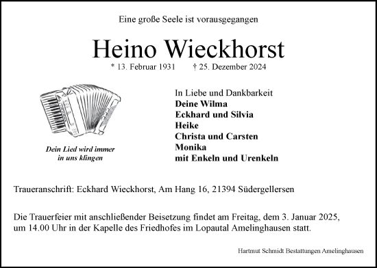 Anzeige von Hemo Wieckhorst von LZ