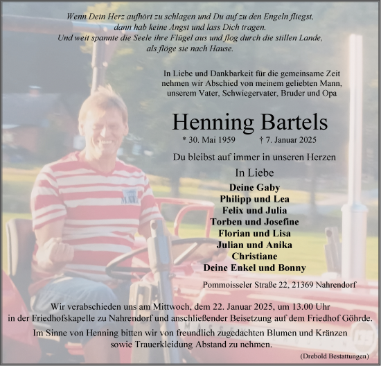 Anzeige von Henning Bartels von LZ