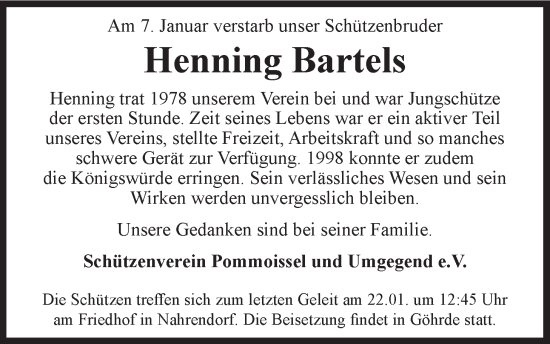 Anzeige von Henning Bartels von LZ