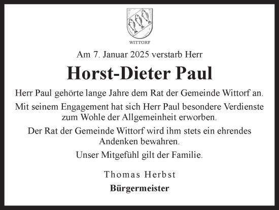 Anzeige von Horst-Dieter Paul von LZ