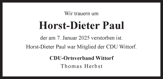 Anzeige von Horst-Dieter Paul von LZ