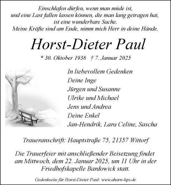 Anzeige von Horst-Dieter Paul von LZ