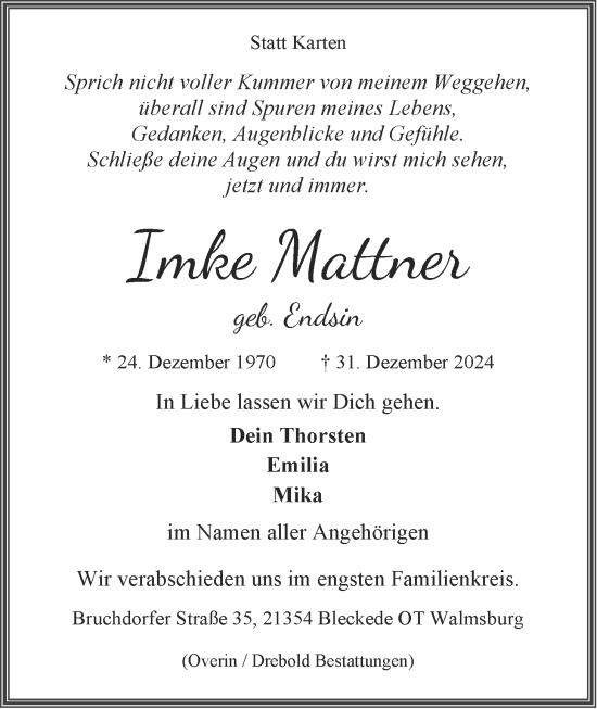 Anzeige von Imke Mattner von LZ