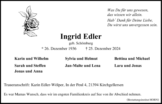 Anzeige von Ingrid Edler von LZ