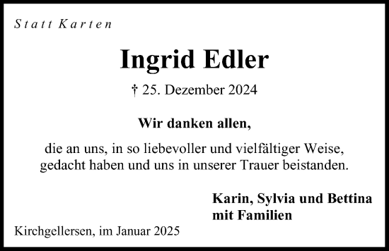 Anzeige von Ingrid Edler von LZ