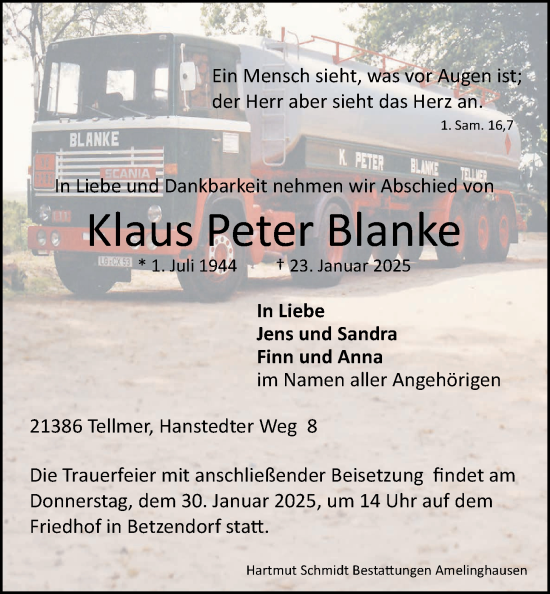 Anzeige von Klaus Peter Blanke von LZ