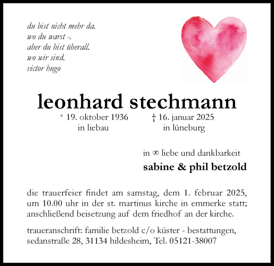 Anzeige von Leonhard Stechmann von LZ